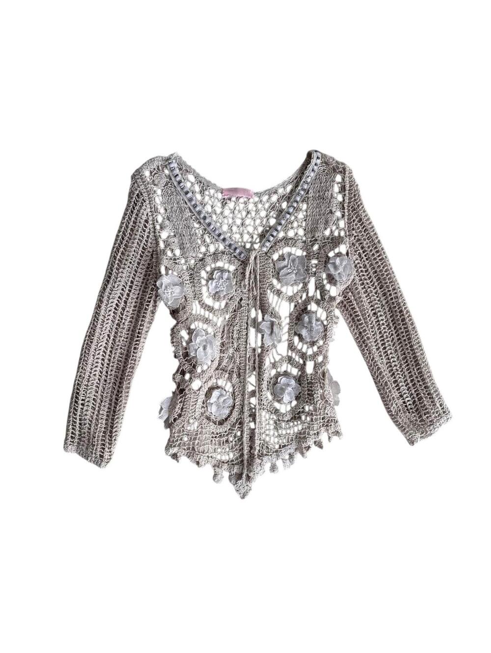 Crochet floral appliqué cover up top